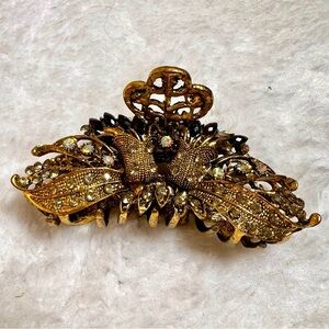 Vintage Style Gold Tone Metal Rhinestone Hair Claw Clip